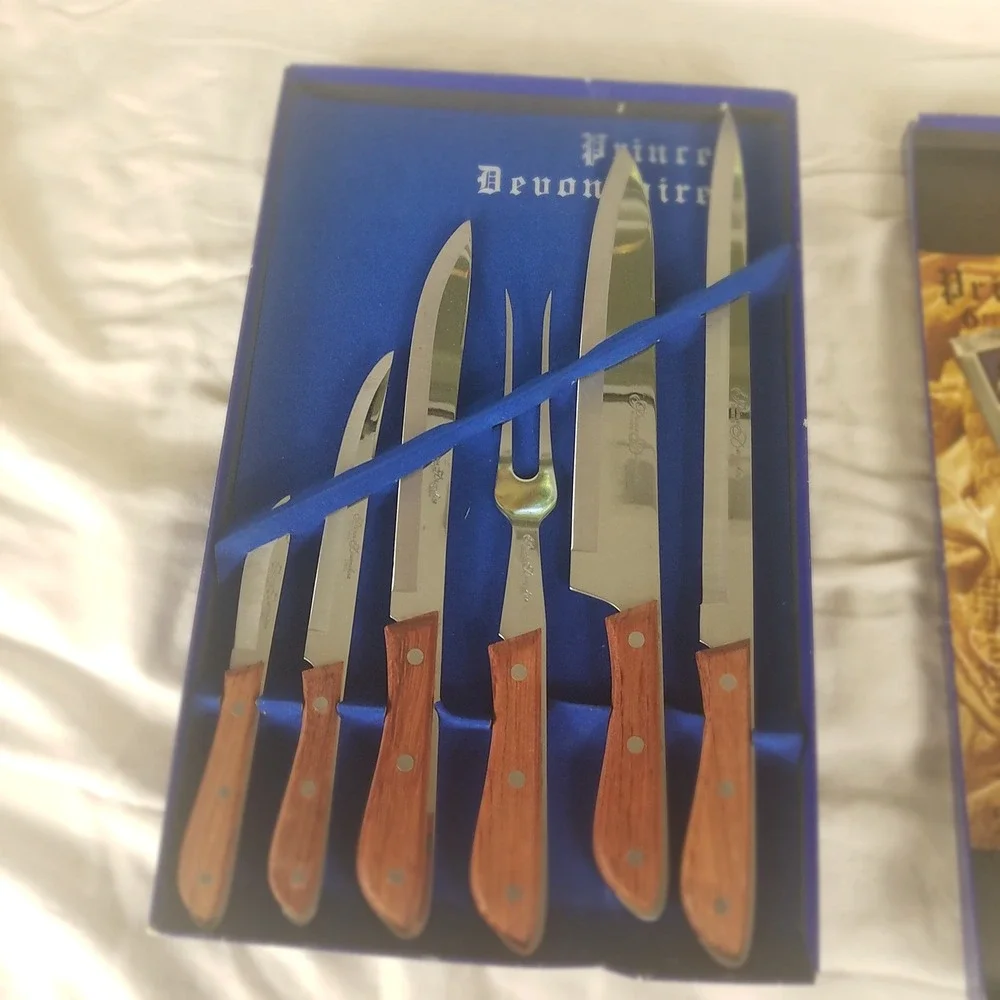 Prince Devonshire Cutlery Set vntg Brown New 6 Piece Stainless Wood Handle Japan
